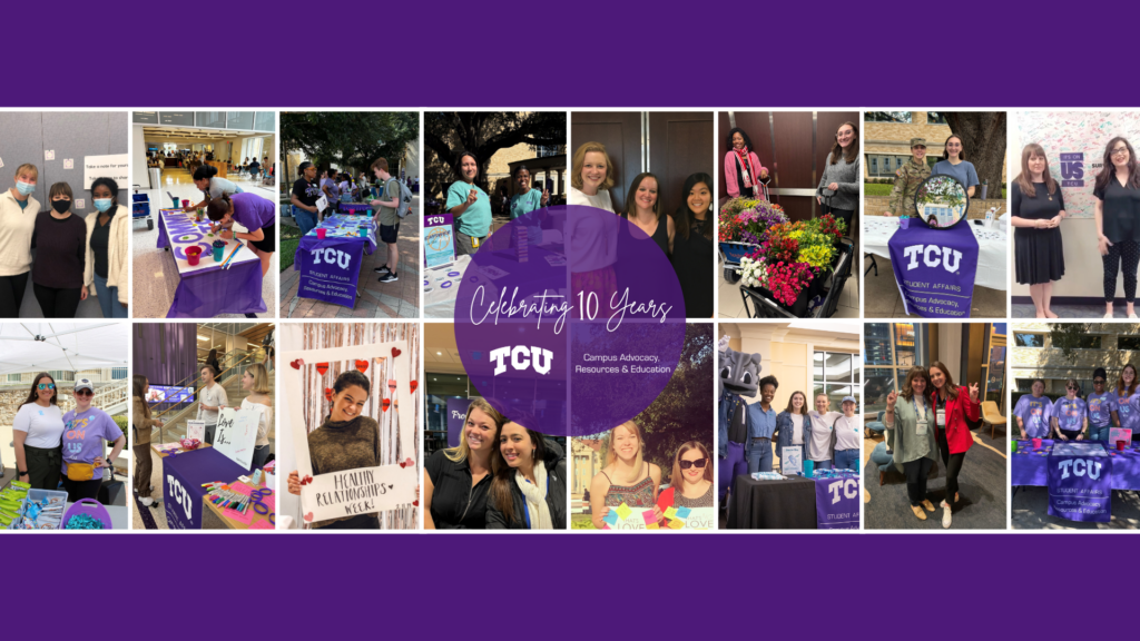Photo collage celebrating 10 years of CARE at TCU